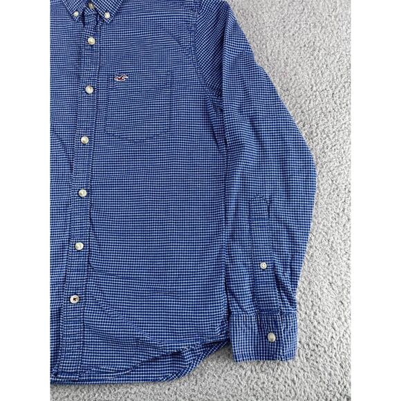 Hollister Shirt Mens Small Blue Plaid Button Down Long Sleeve Stretch Preppy - Picture 4 of 11